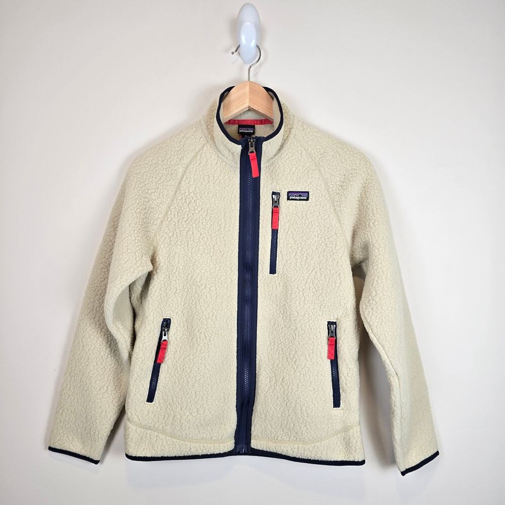 Patagonia Kids Retro Pile Jacket Size XL/14 El Cap Khaki Fleece Full Zip Coat